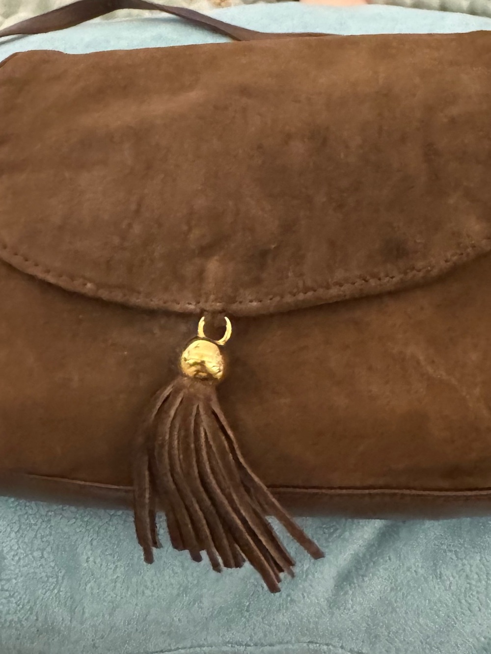 Suede Tassel Crossbody Bag in Brown
